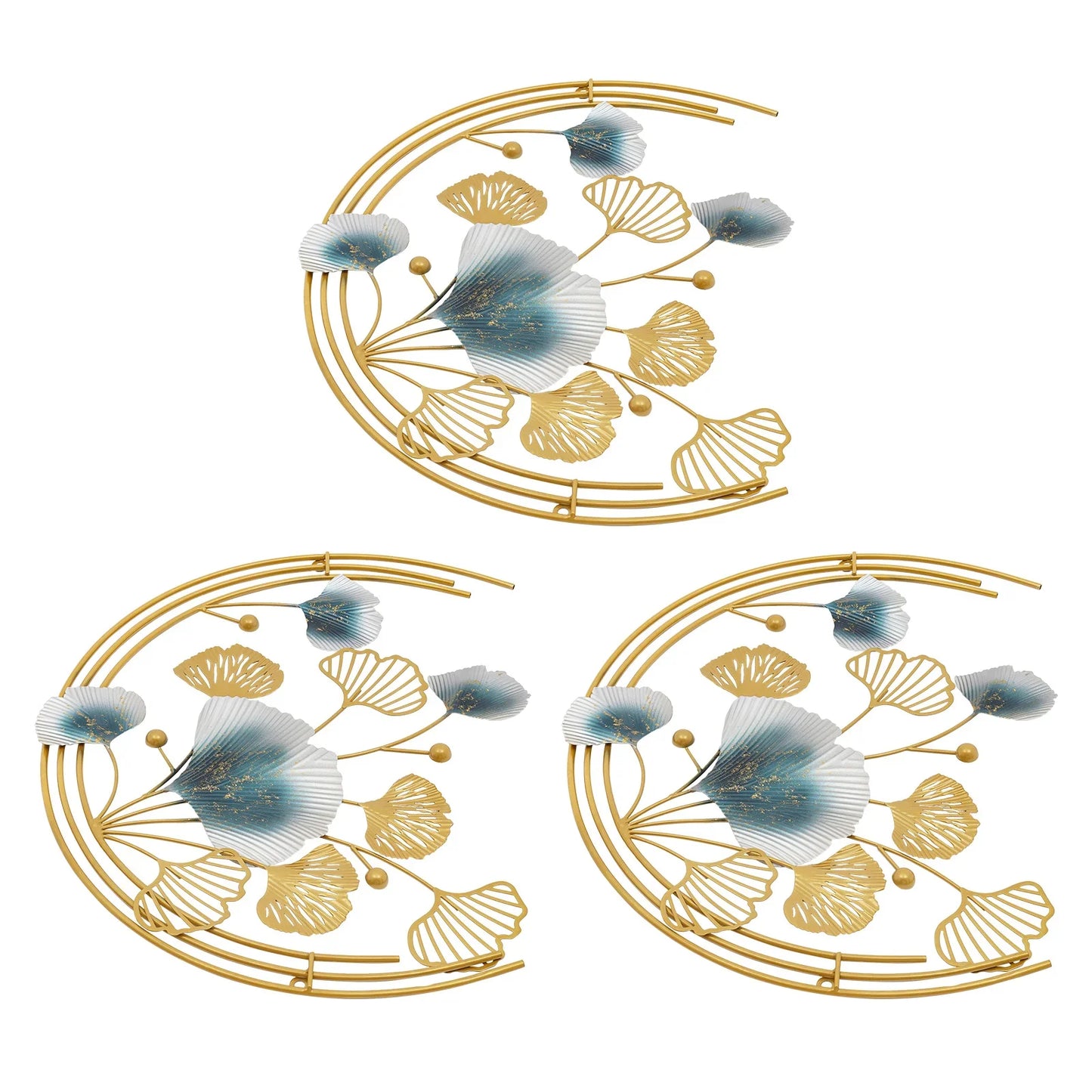 3-piece Gold Iron Wall Decoration 150*50cm Leaf Wall Art Wall Ornament for Living Room Bedroom Hotel Office Stylish Durable