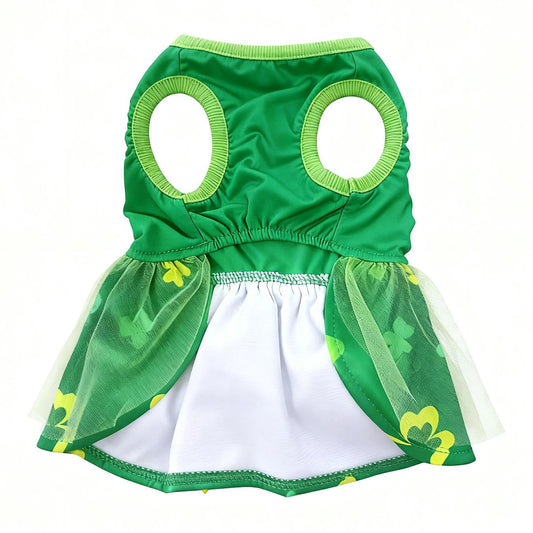 St Patrick s Day Green Dog Tutu Dress with Bow and Shamrock Print for Festive Party Celebrations and Events