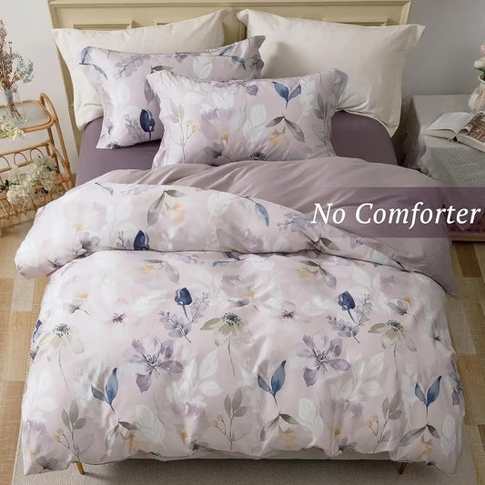 100% Long Staple Cotton Duvet Cover Set Floral Leaf Pattern Ultra Soft Breathable Comforter Cover Hidden Zipper Closure Corner