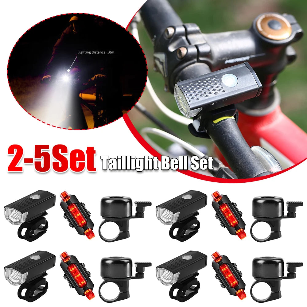 Portable Mountain Bike Front And Rear LED Lights With Bell