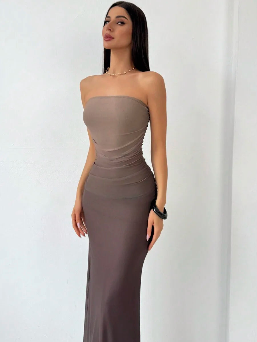 Gradient Strapless Bodycon Maxi Dress For Women Summer Elegant Party Dress