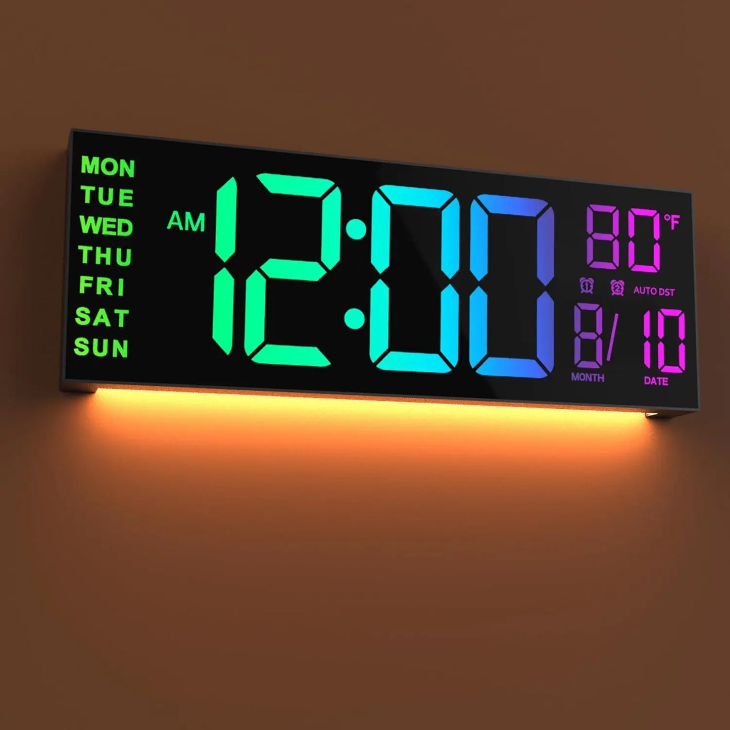 Smart RGB LED Digital Wall Clock with Remote Control & Temperature Display
