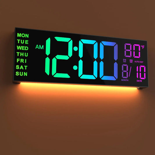 Smart RGB LED Digital Wall Clock with Remote Control & Temperature Display