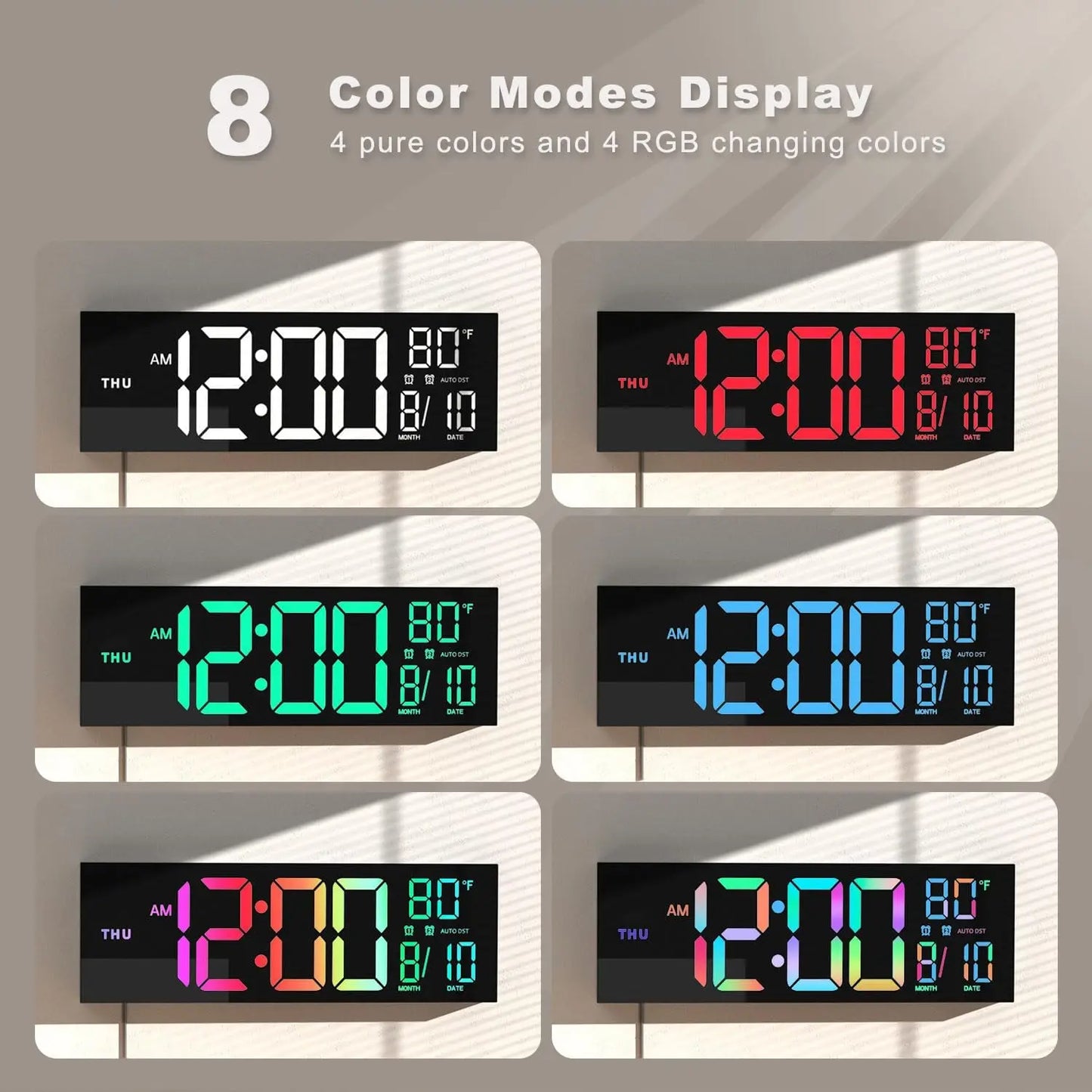 Smart RGB LED Digital Wall Clock with Remote Control & Temperature Display