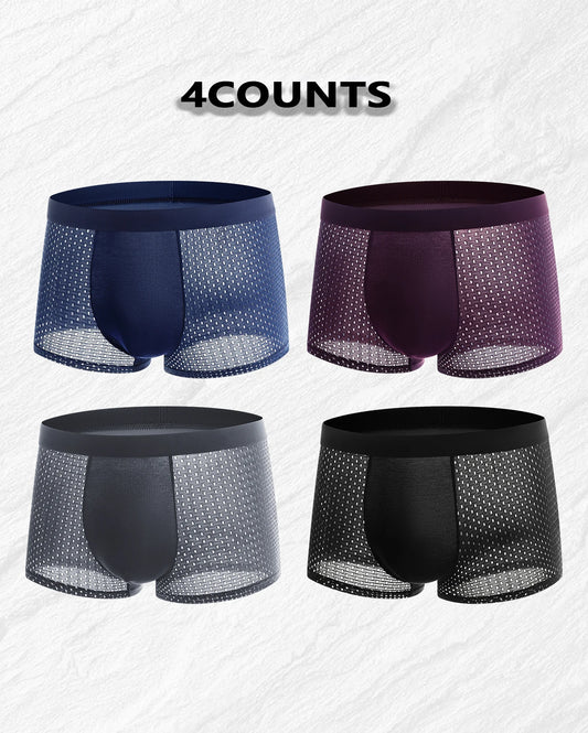 4 pairs of men's underwear ice silk half mesh summer burst four corner underpants sports mesh breathable boxer shorts