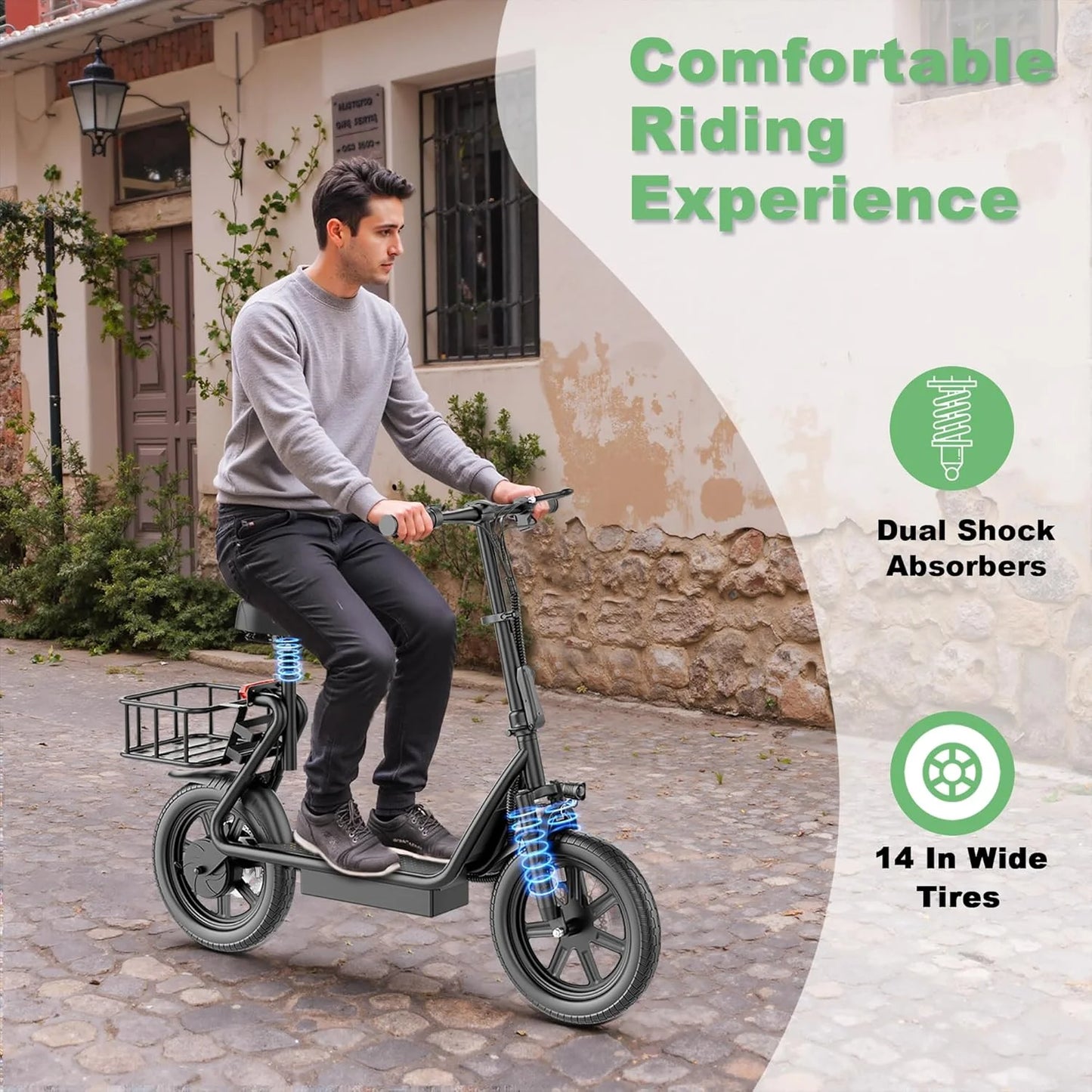 500W Electric Scooter with Seat  Folding Commuter E-Scooter for Adults, 22 MPH Top Speed & Long-Range Battery