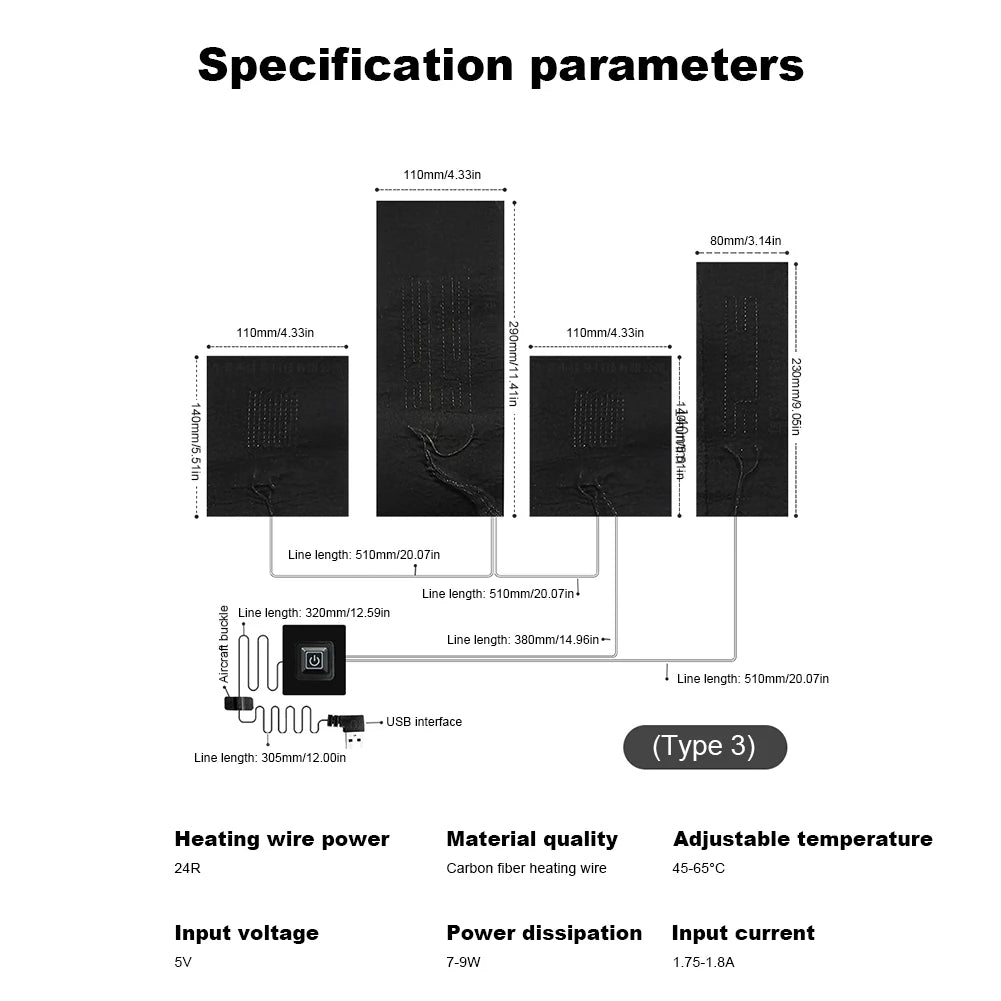 5V USB Clothes Heater Pad With 3 Gear Adjustable Temperature DIY Electric Heating Sheet Heating Warmer Pad For Vest Jacket