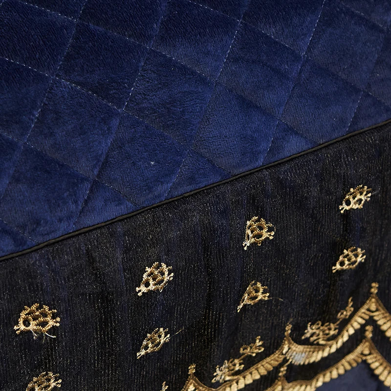 Luxury Dark Blue Quilted Lace Bedspread Set