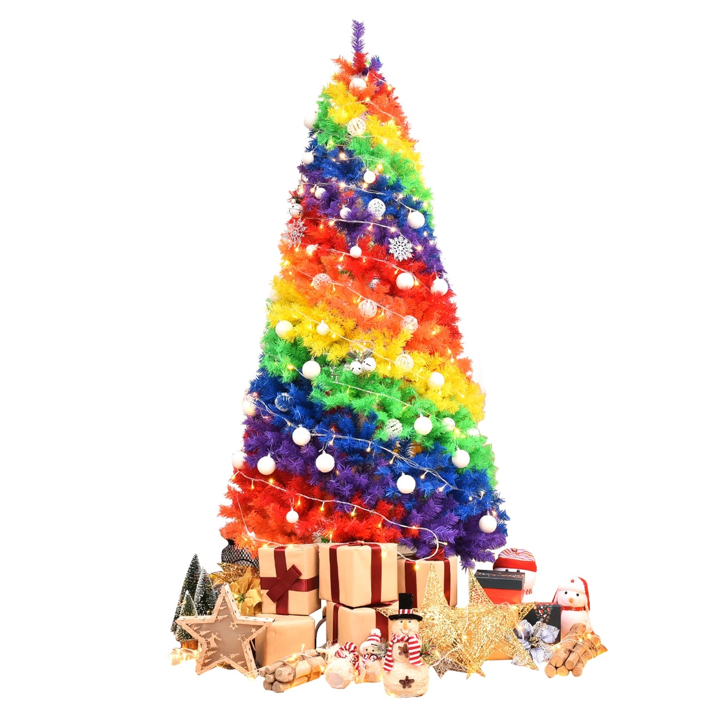 7FT Rainbow Artificial Christmas Tree . Vibrant Full Pine Holiday Tree for Festive Home Décor