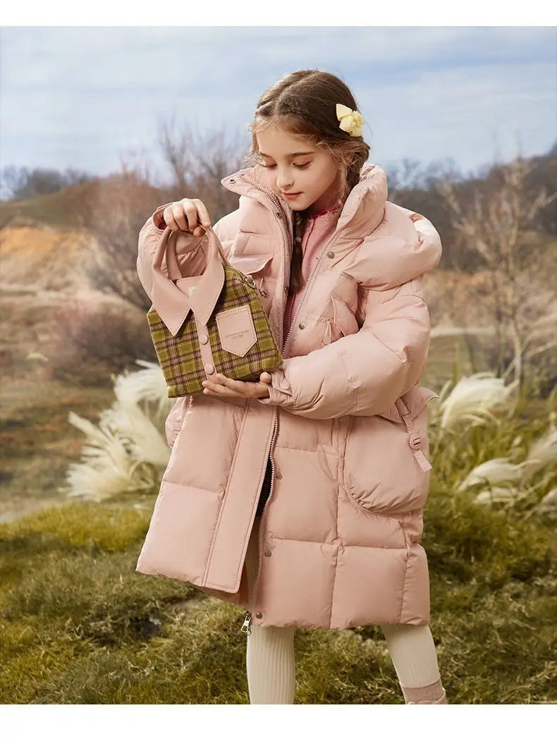 Winter Kids White Duck Down Puffer Jacket Hooded Parka