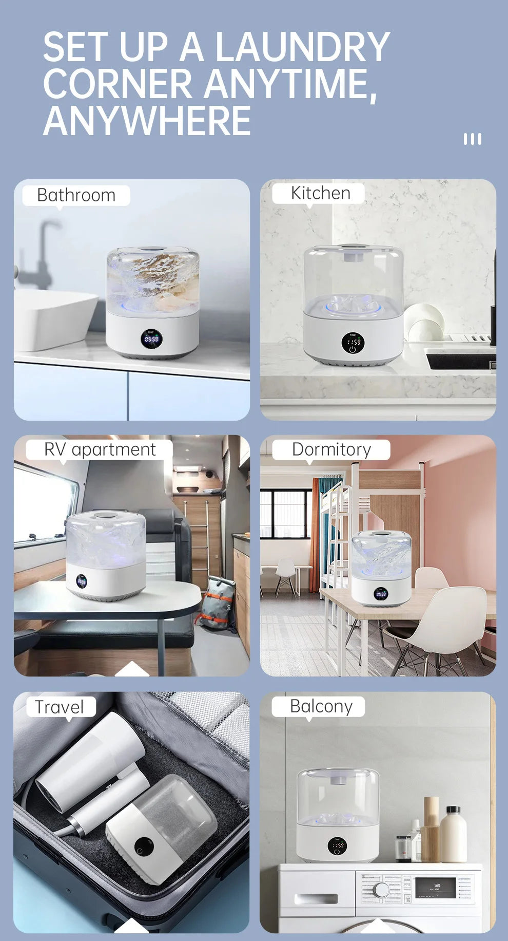 Mini Cordless Washer USB Rechargeable Portable, 3L For Delicates, Socks & Underwear, 3 Modes Quiet Design, Compact For Dorm, Travel & Small Spaces