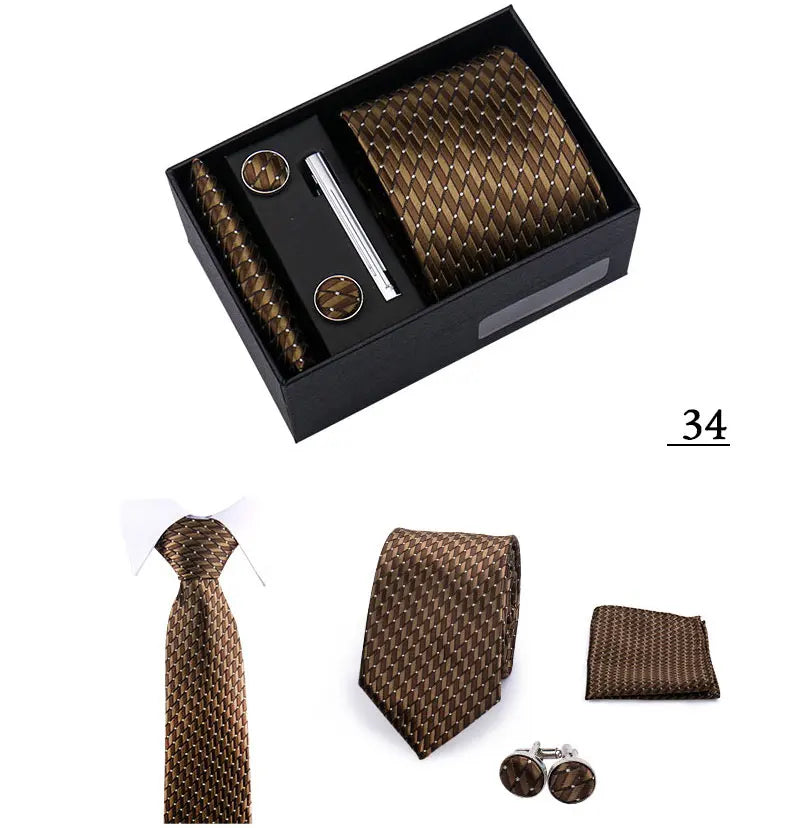 Tie Men With Box Top Quality Business Ties Hanky Cufflink Set Clips Green Necktie Corbatas For Men Wedding In Gift Box Gravatas