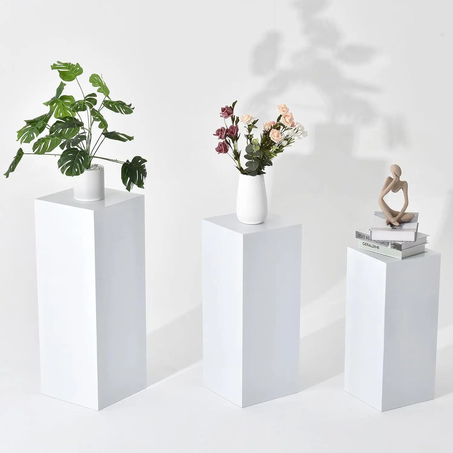 3-Piece White Square Metal Pedestal Stand Set  Elegant Cake, Dessert & Party Display Stands for Weddings, Birthdays & Events