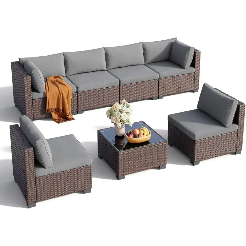 Qsun 7 Piece Outdoor Patio Furniture Set with PE Rattan Wicker Sectional Seating
