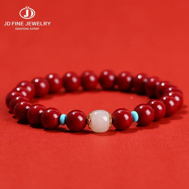 Red Cinnabar Style Beaded Bracelet for Women & Men