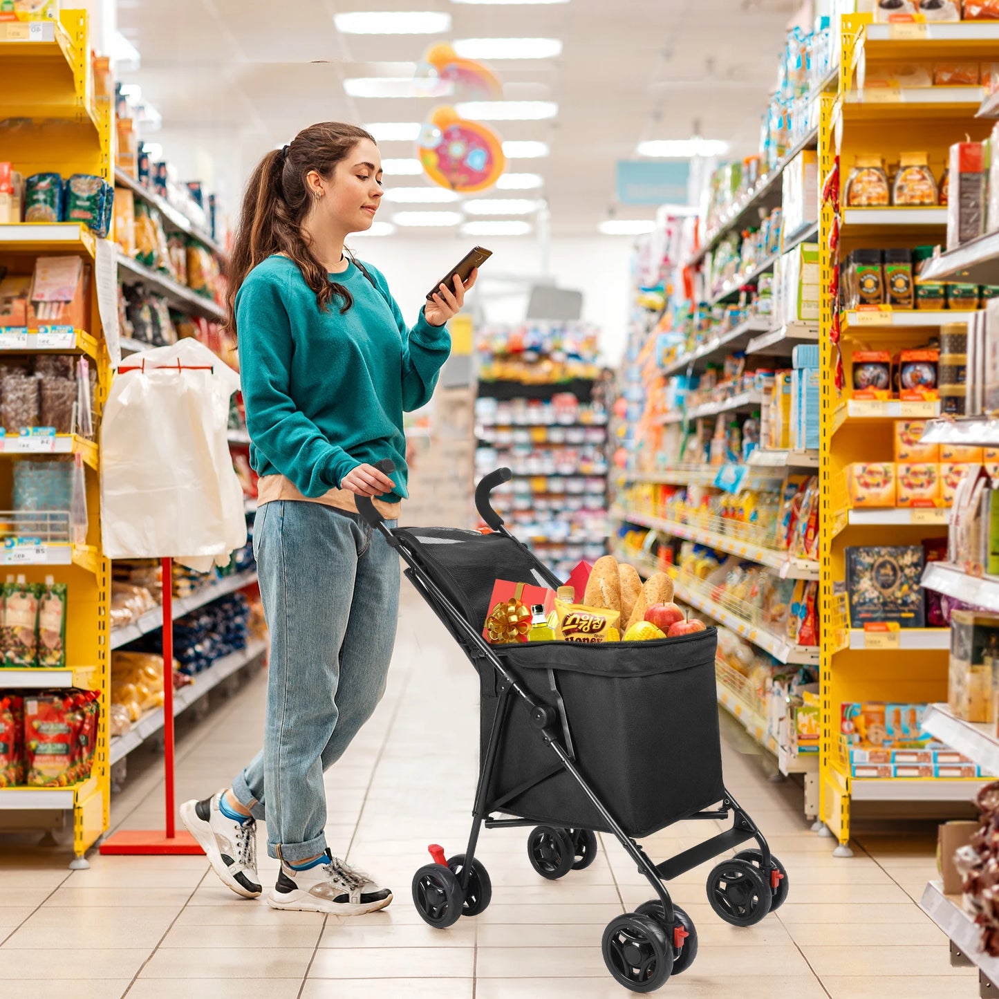 Multifunctional Folding Utility Wagon Cart – Portable Heavy-Duty Collapsible Rolling Cart for Shopping, Gardening, Camping, Beach & Grocery Transport