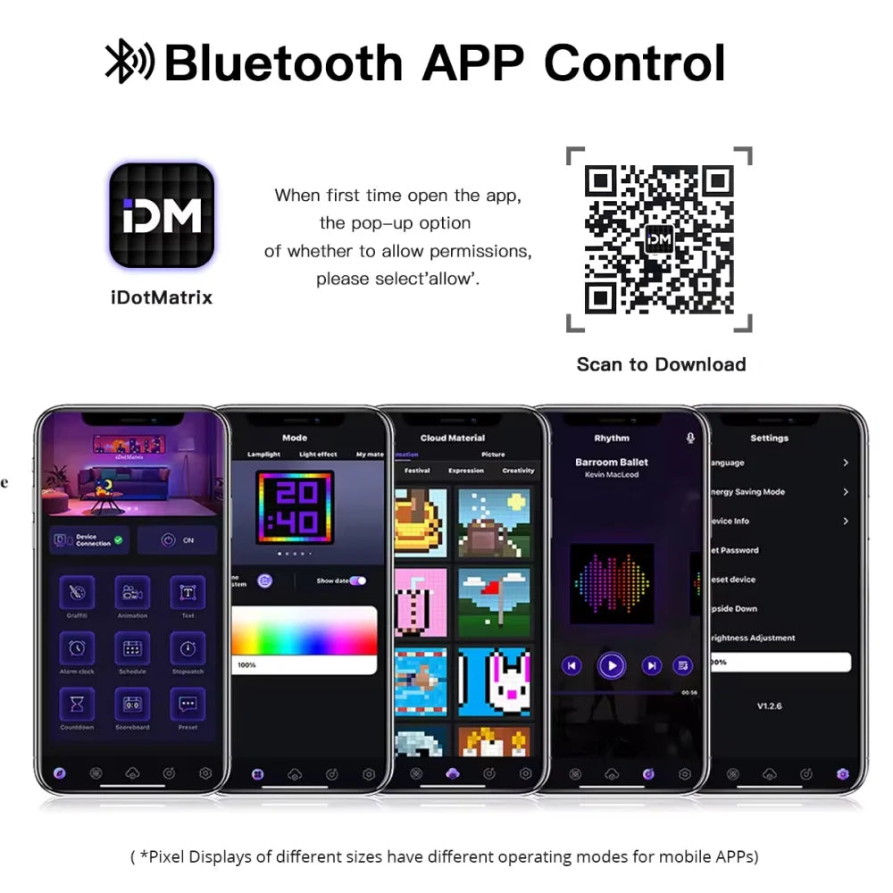 16x16 Smart LED Pixel Display Matrix .Bluetooth App-Controlled Digital Art & Night Light