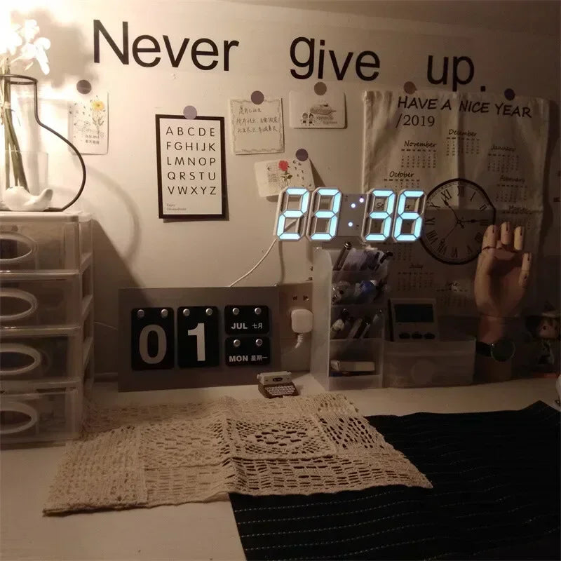 Modern 3D LED Digital Wall Clock . Large Display Smart Home Desk & Wall Clock