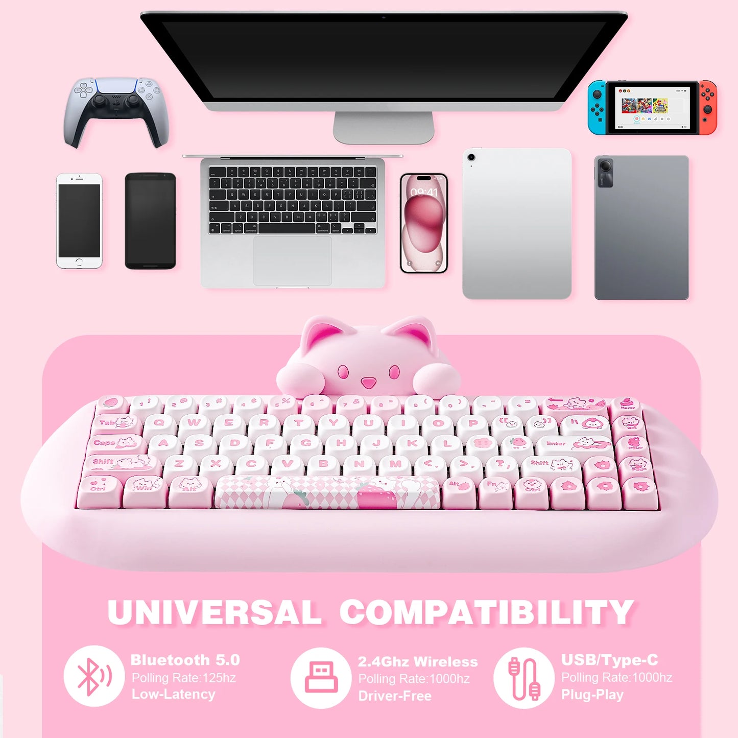 YUNZII C68 Wireless RGB Mechanical Keyboard .Cute Cat Edition