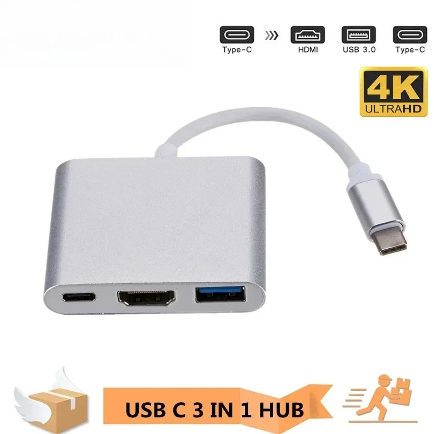 3-in-1 USB-C Hub with 4K HDMI Output, USB 3.0 Port & USB-C Power Delivery Adapter for Laptops, Tablets & Workstations