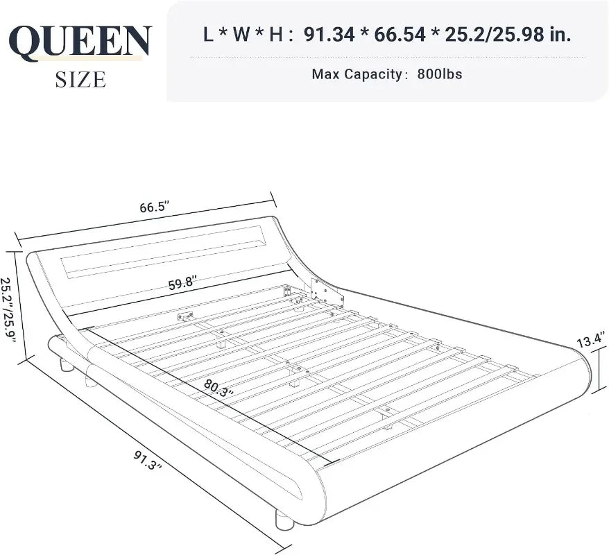 Queen Size Upholstered Platform Bed with Adjustable LED Headboard