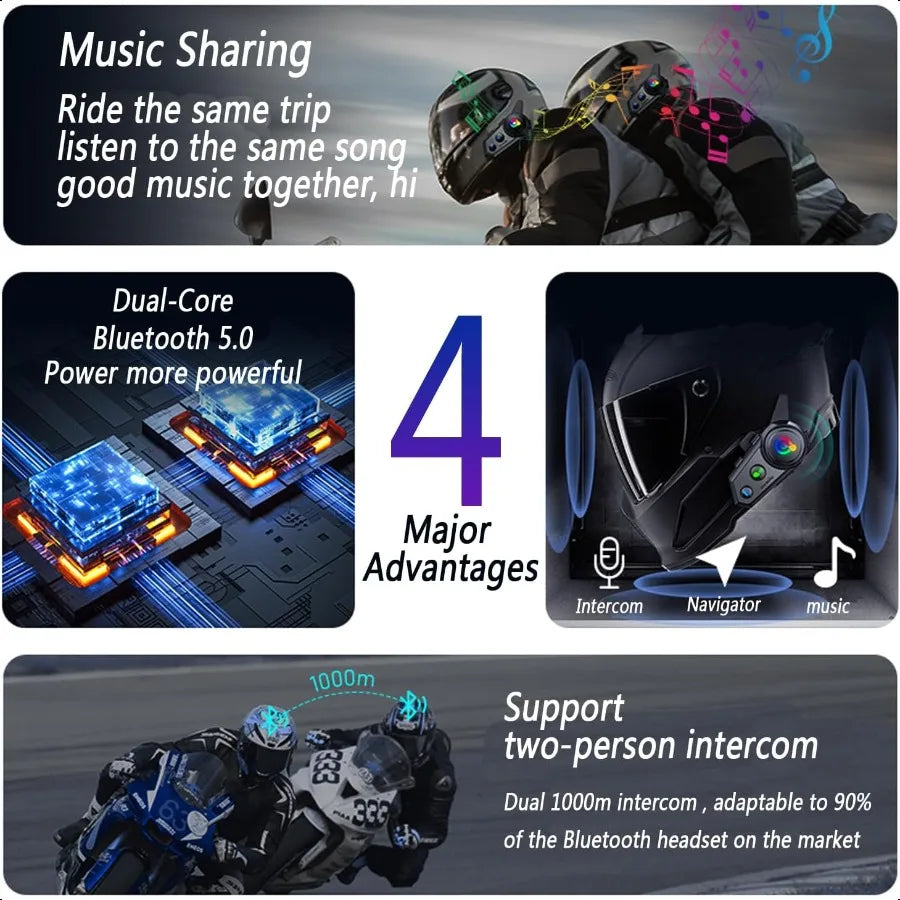 Motorcycle Bluetooth Headset Q18 Helmet Intercom 1000M