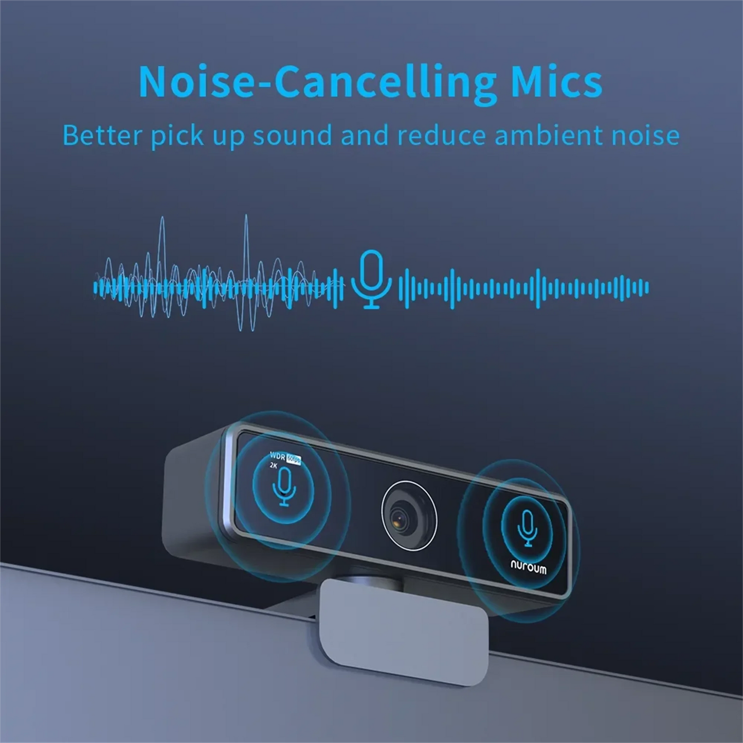 Nuroum 2K QHD 1440P AI Webcam with Noise-Canceling Microphones, Auto Focus & Privacy Cover