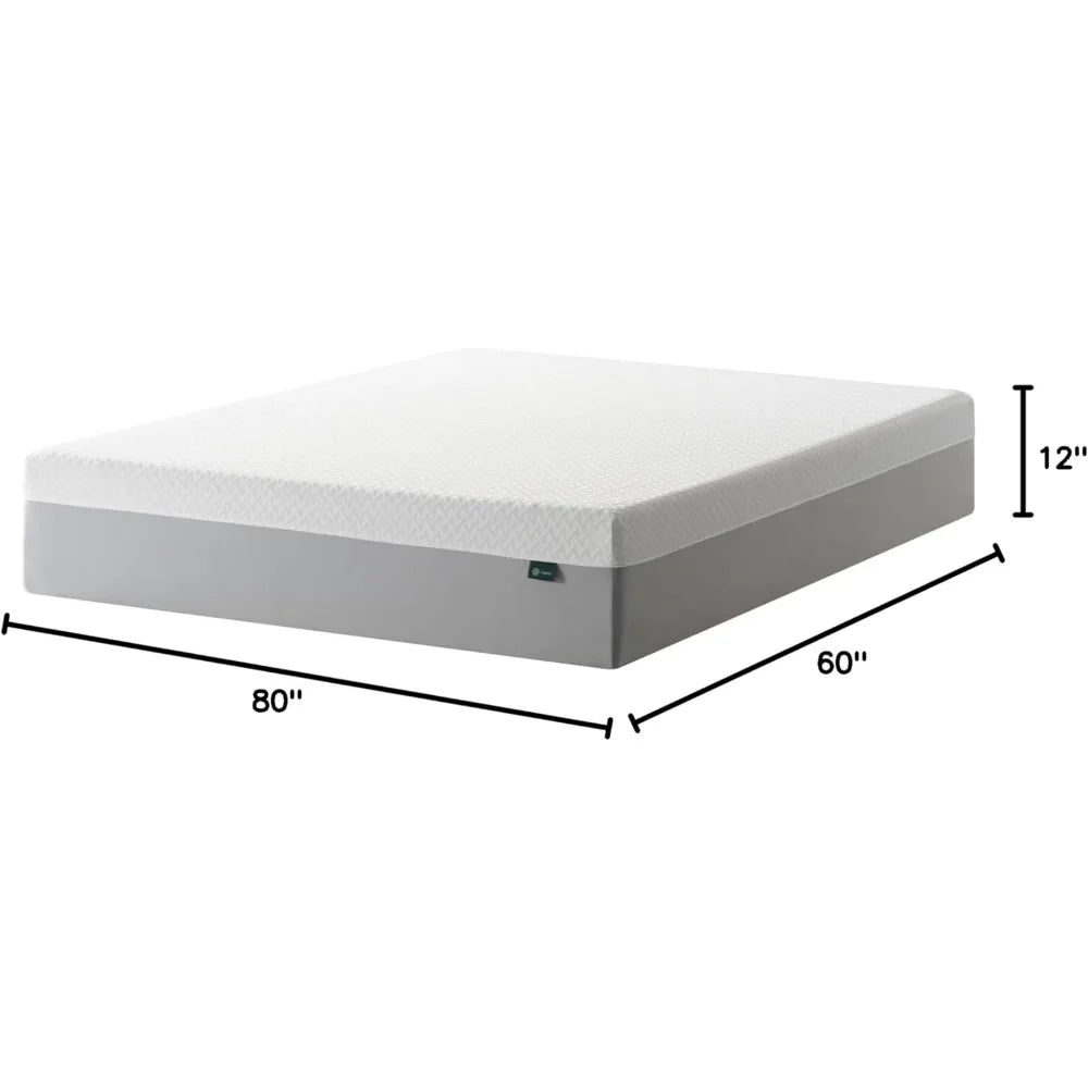 "12 inch queen size green tea infused memory foam mattress - medium firmness, breathable design, fiberglass-free"