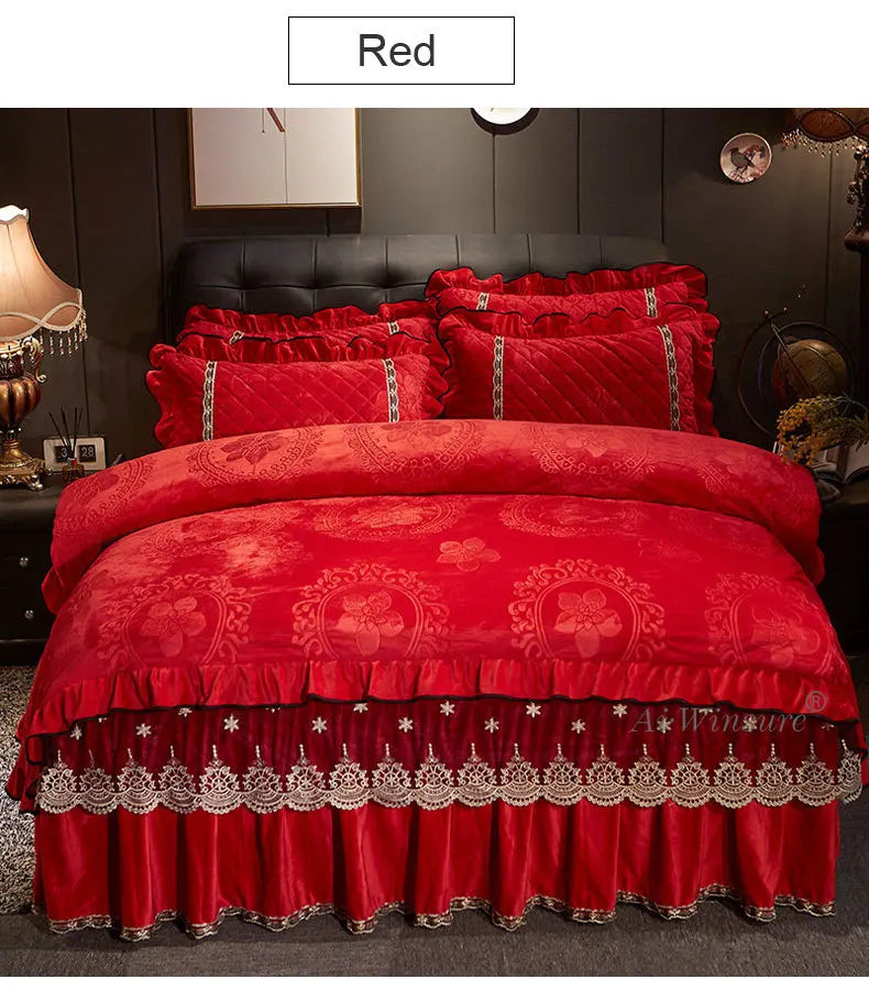 Luxury 4-Piece Embossed Velvet Lace Bedding Set