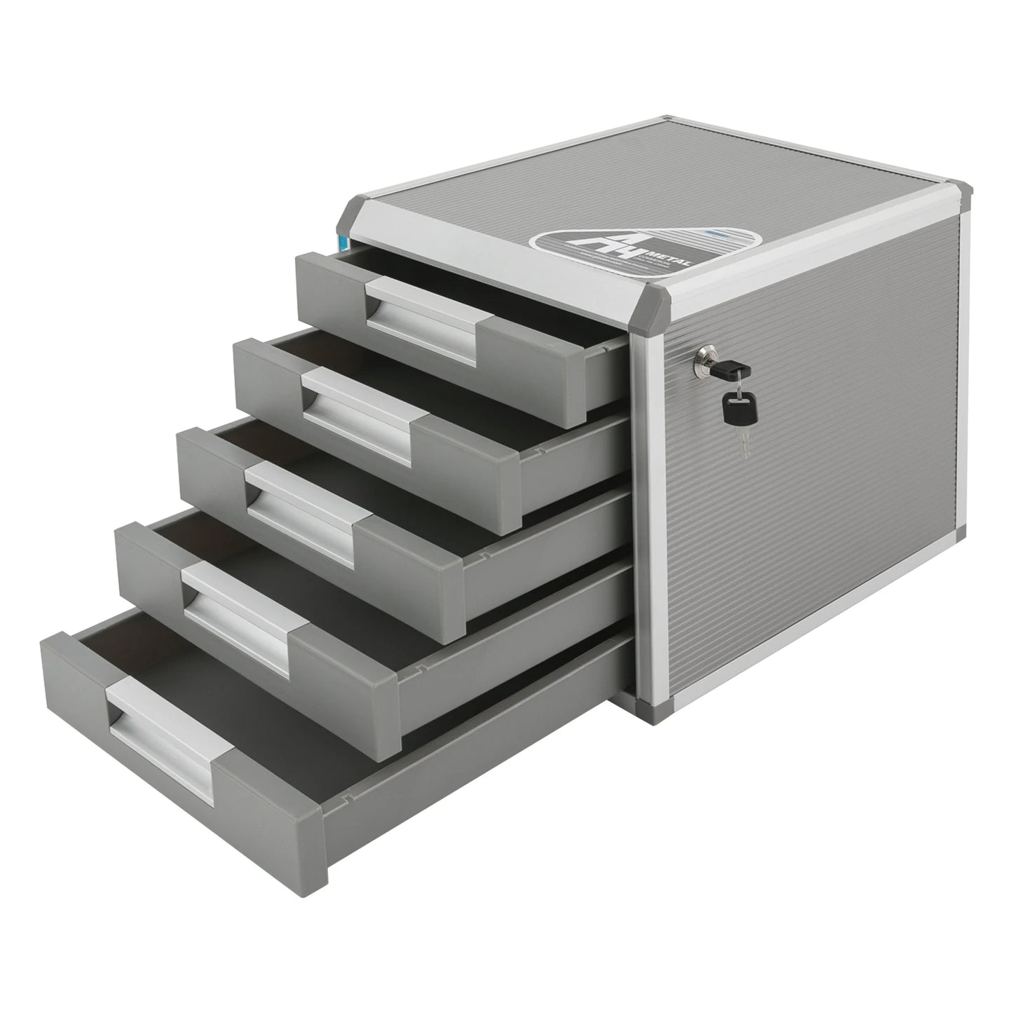 5-Drawer Locking File Organizer Cabinet with Key Lock, Aluminum Desktop Document Storage Box for Letter & A4 Files, Home Office Organizer