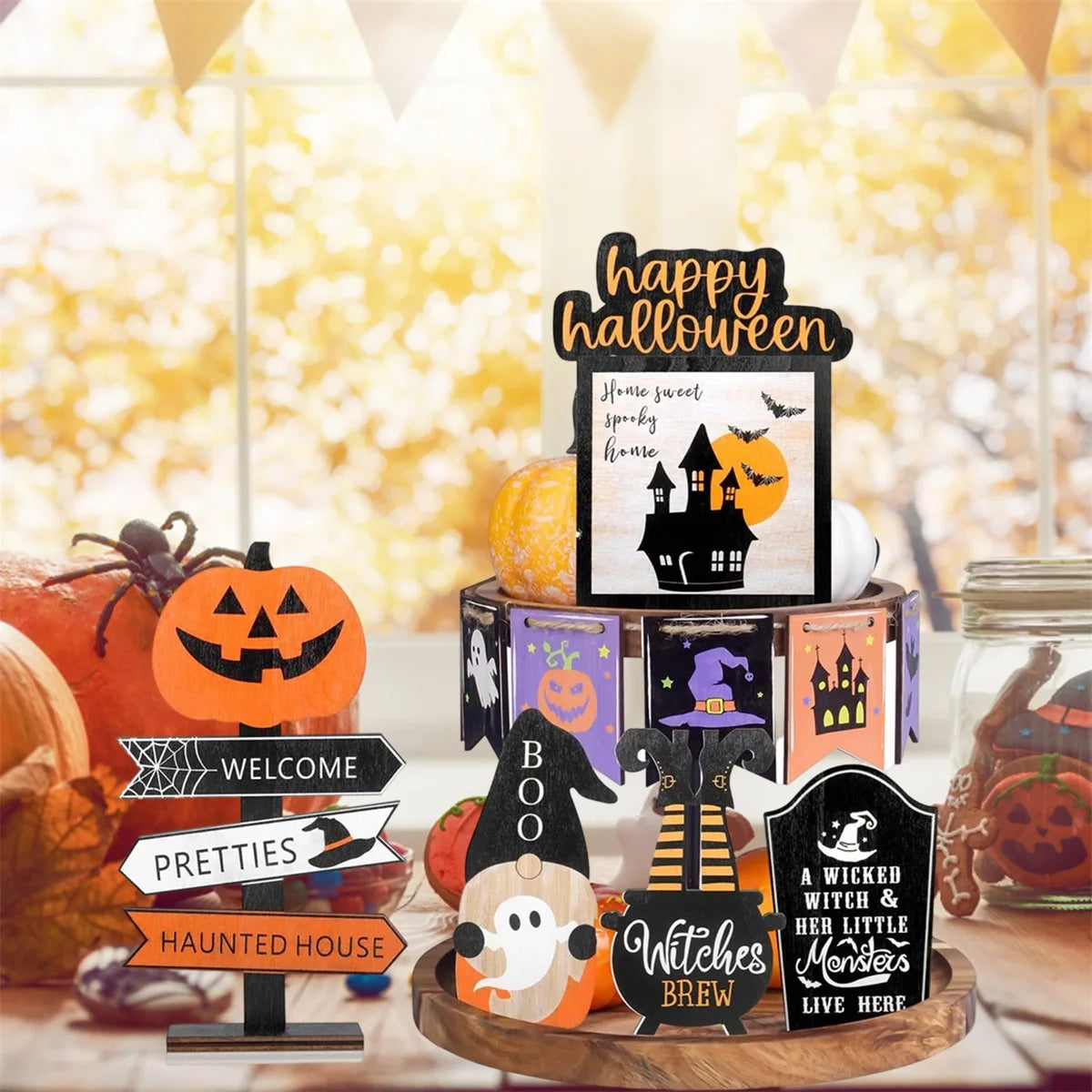 Spooky Halloween Tiered Tray Decor Set.