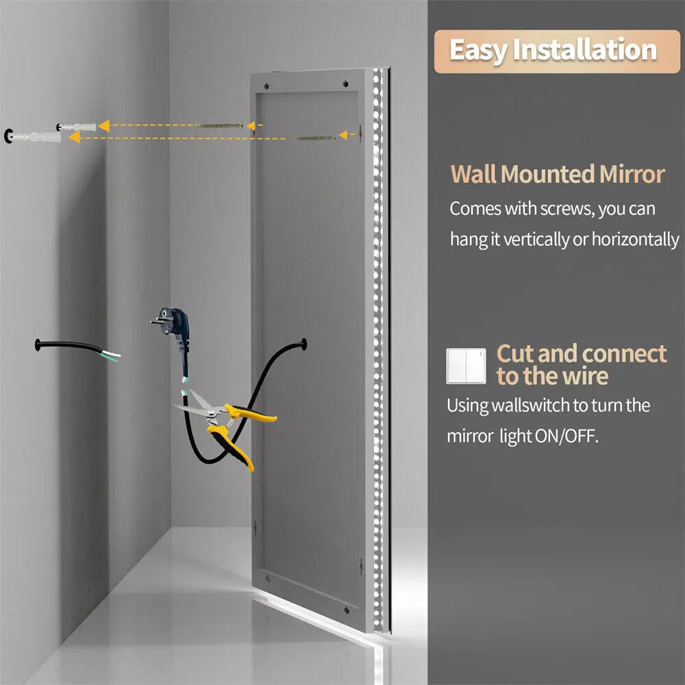 41" Bathroom Lighted LED Mirror Vanity Makeup Anti-fog Touch Switch Wall Mounted