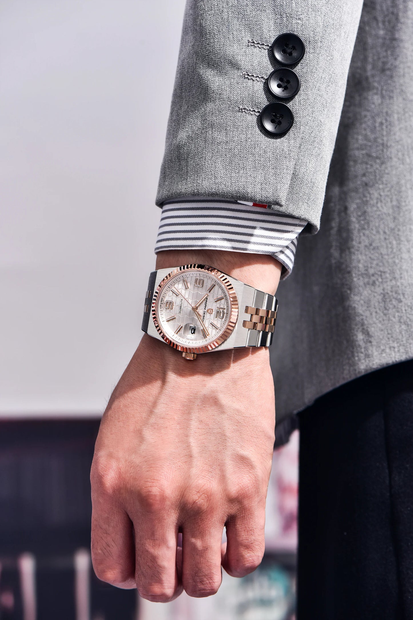 PAGANI DESIGN Men’s Automatic Luxury Watch,  Sapphire Crystal Stainless Steel Waterproof Mechanical Wristwatch with 3D Rhombus Dial