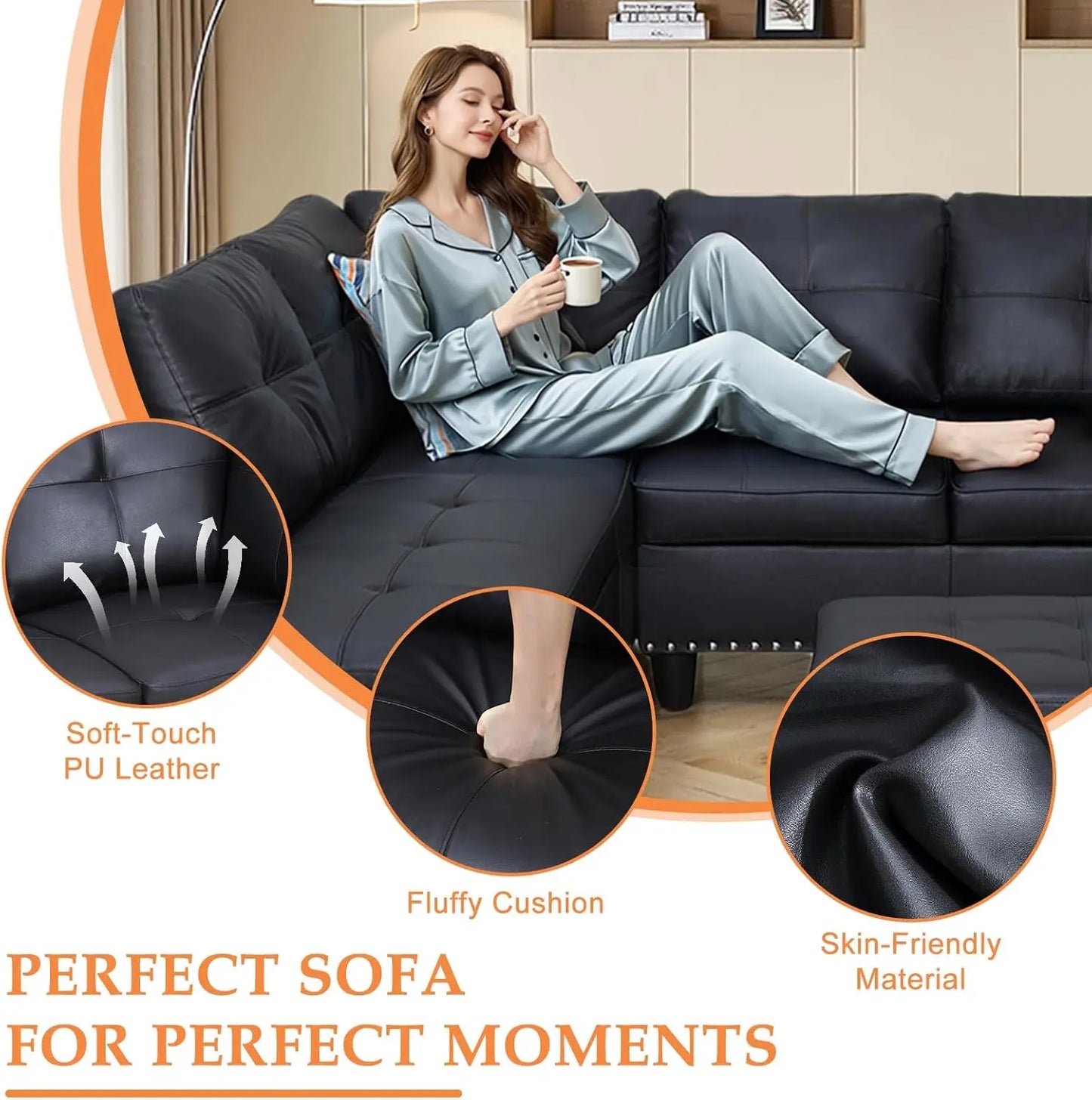 Sectional Sofa Couch Modern 4 Seater Chaise Lounge Ottoman
