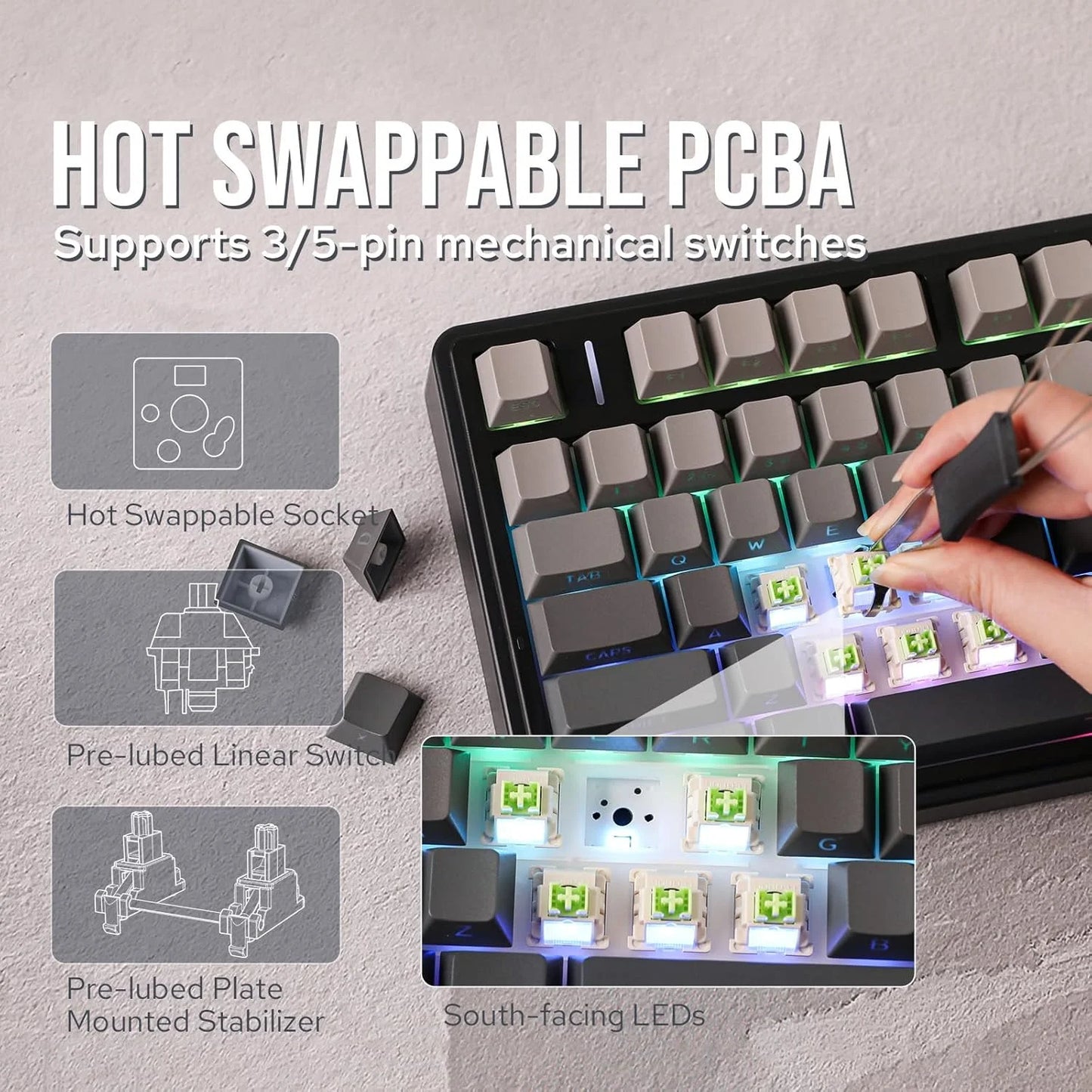 AULA F75 Pro Wireless Mechanical Gaming Keyboard . RGB Hot-Swappable Tri-Mode Keyboard