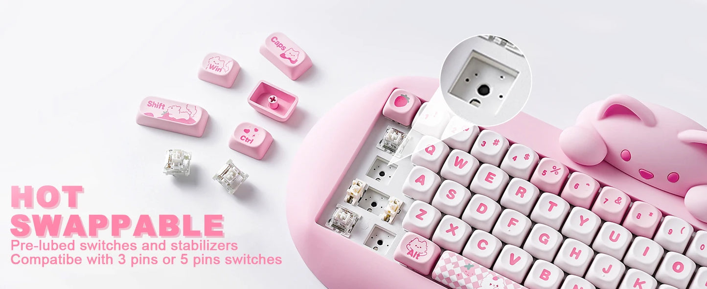 YUNZII C68 Wireless RGB Mechanical Keyboard .Cute Cat Edition