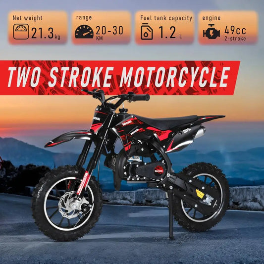 Mini Kid Dirt Bike 49CC 2-Stroke Gas Powered Motorcycle With Off-Rode Tire Front Rear Disc Brakes Up To 25 Mph, Max Load 330 LBS