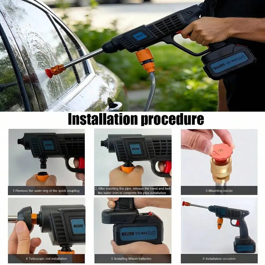 21V Cordless Pressure Washer with Rechargeable Battery for Cars, Patios, Driveways & Outdoor Cleaning