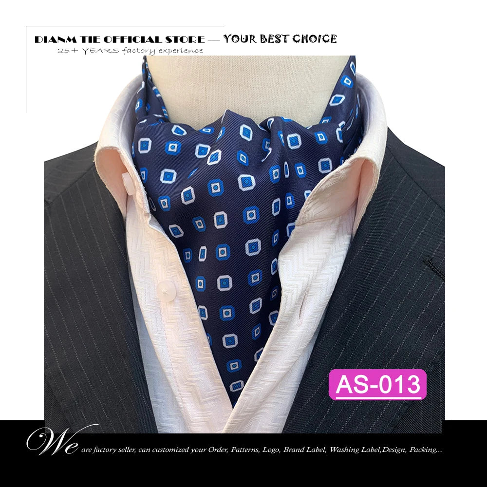 Luxury Men’s Ascot Tie & Pocket Square Set for Weddings, Business & Formal Wear