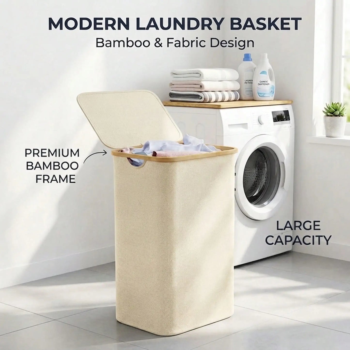 110L Large Capacity Laundry Hamper with Lid & Handles.  Collapsible Oxford Fabric Basket