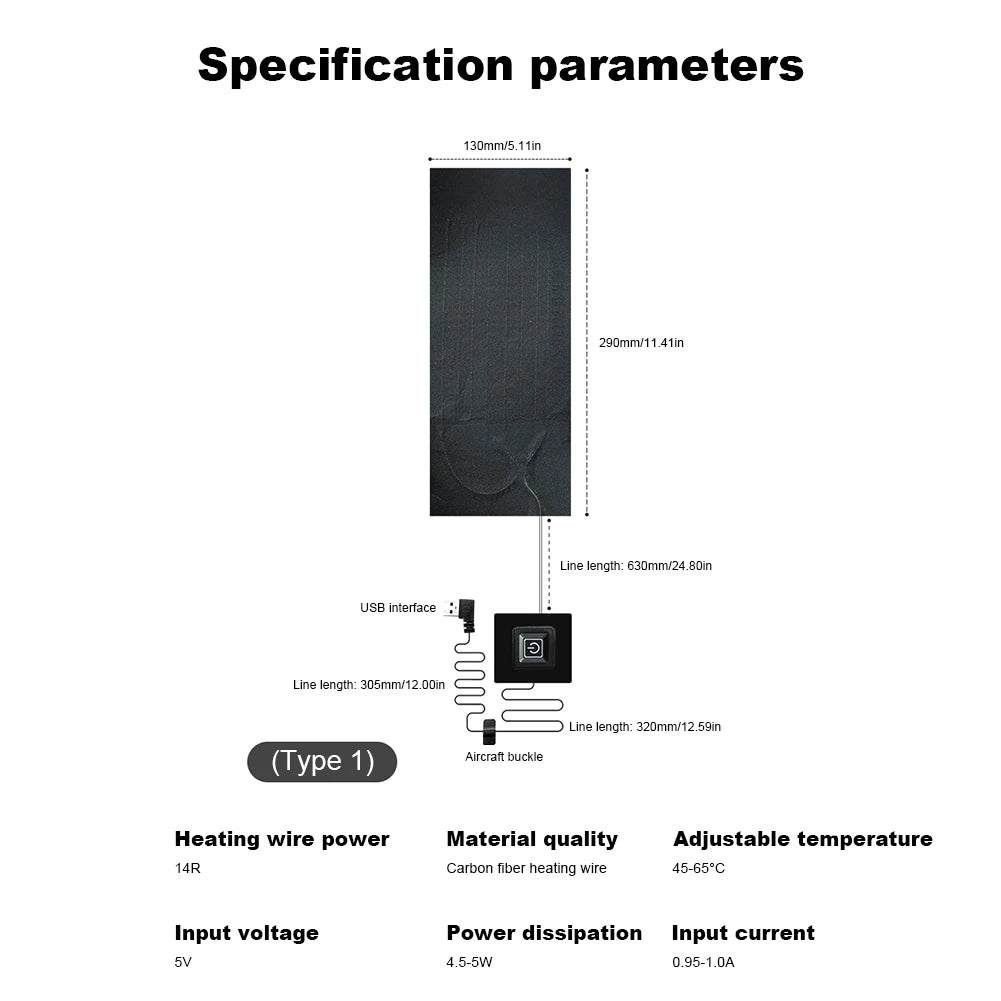 5V USB Clothes Heater Pad With 3 Gear Adjustable Temperature DIY Electric Heating Sheet Heating Warmer Pad For Vest Jacket