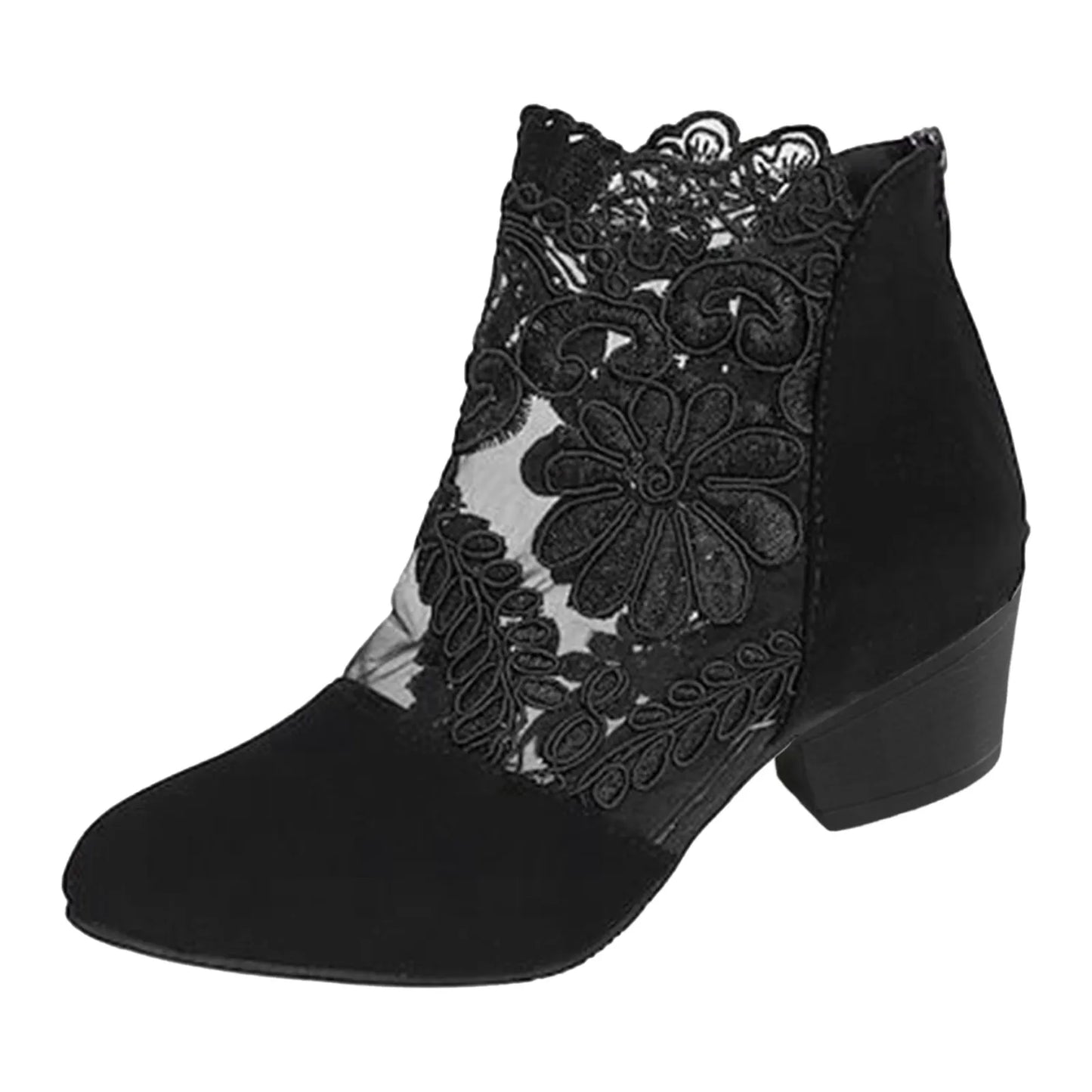 Women's Sandals Embroidery Fish Mouth Shoes Mid-Heel Large Size Women's Shoes Breathable Women's Shoes Lace Mesh High Heels