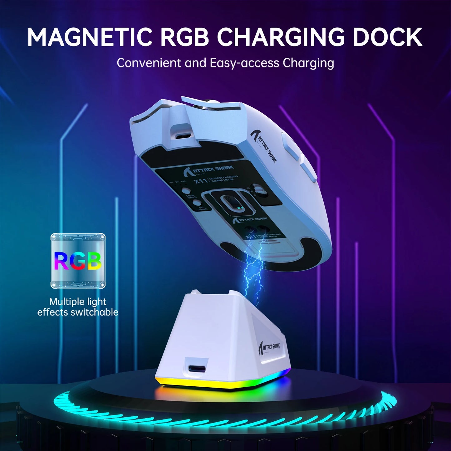 ATTACK SHARK X11 Lightweight Wireless Gaming Mouse with RGB Backlight, Rechargeable Bluetooth & 2.4GHz Mouse for PC, Mac & Laptop