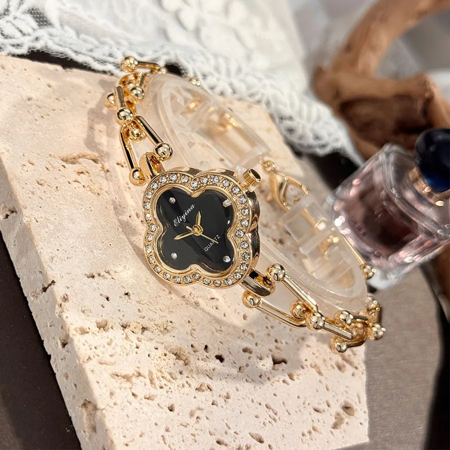 Lucky Four Leaf Clover Women’s Bracelet Watch Elegant Fashion Timepiece