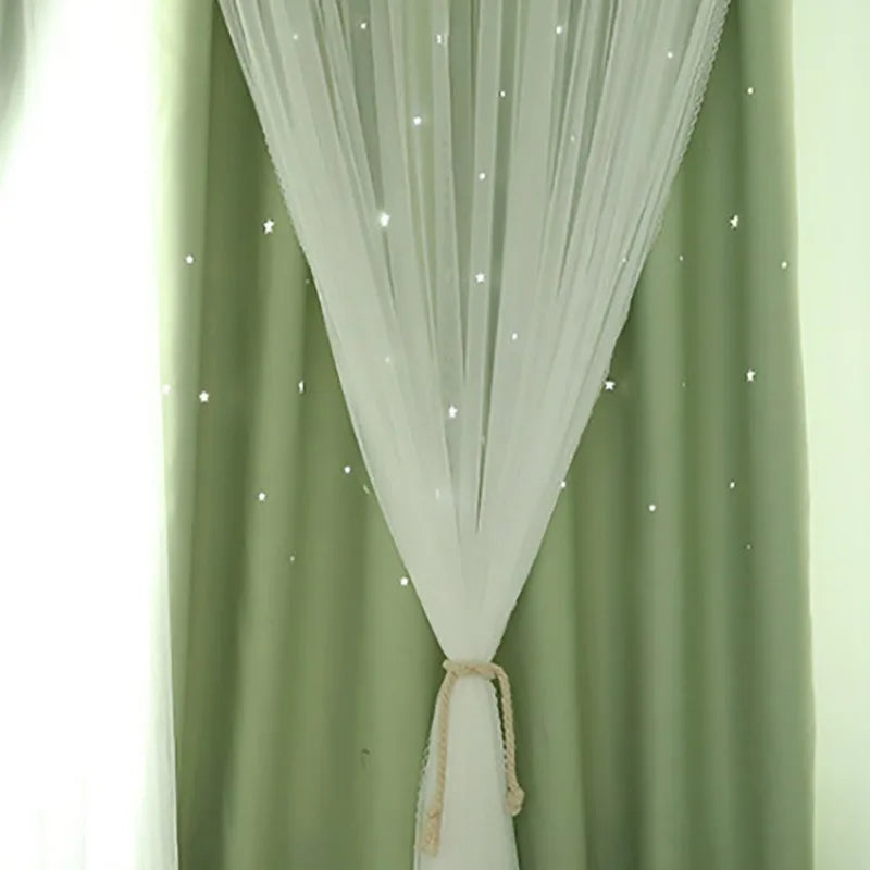 Dream Star Blackout Curtains. Elegant Double Layer Bedroom Window Panels