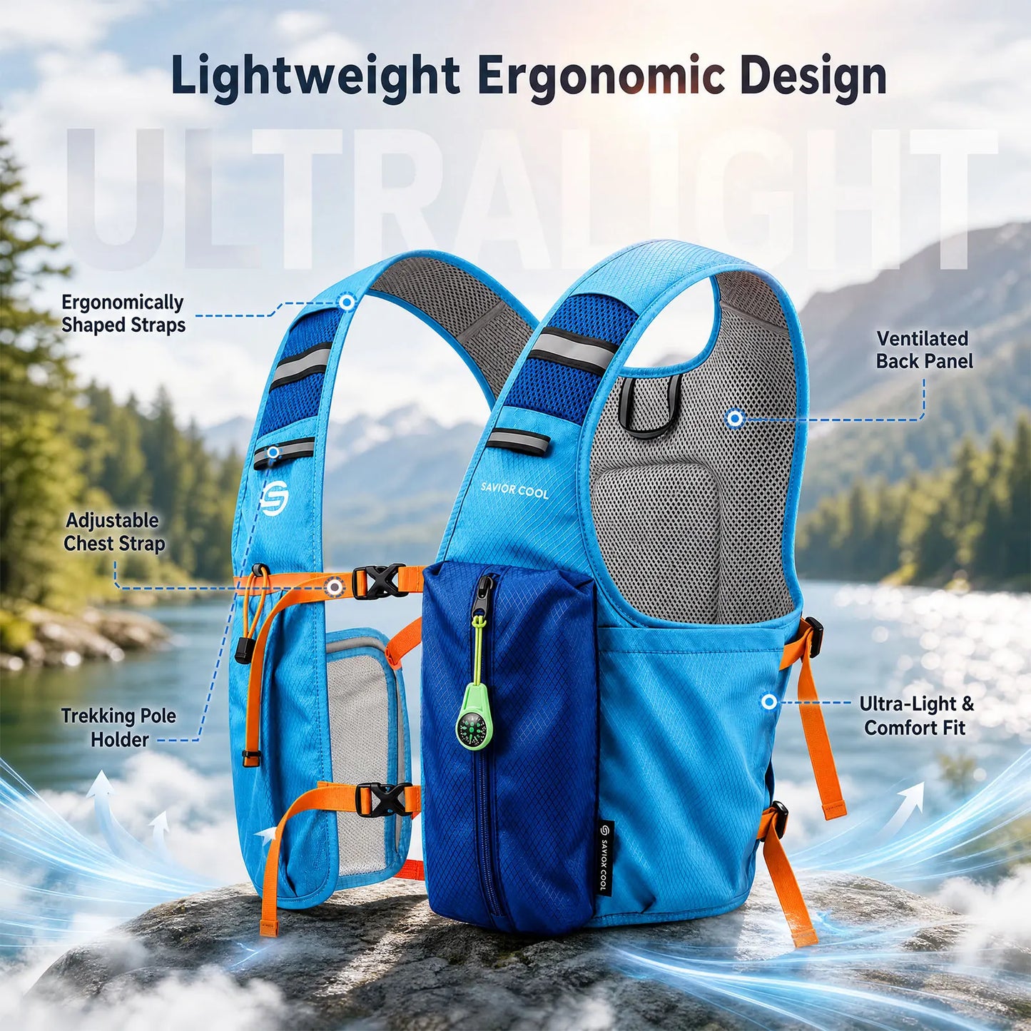 Portable Cooling Vest with Fan System –.Lightweight Summer Cooling Vest for Outdoor Work, Hiking & Camping