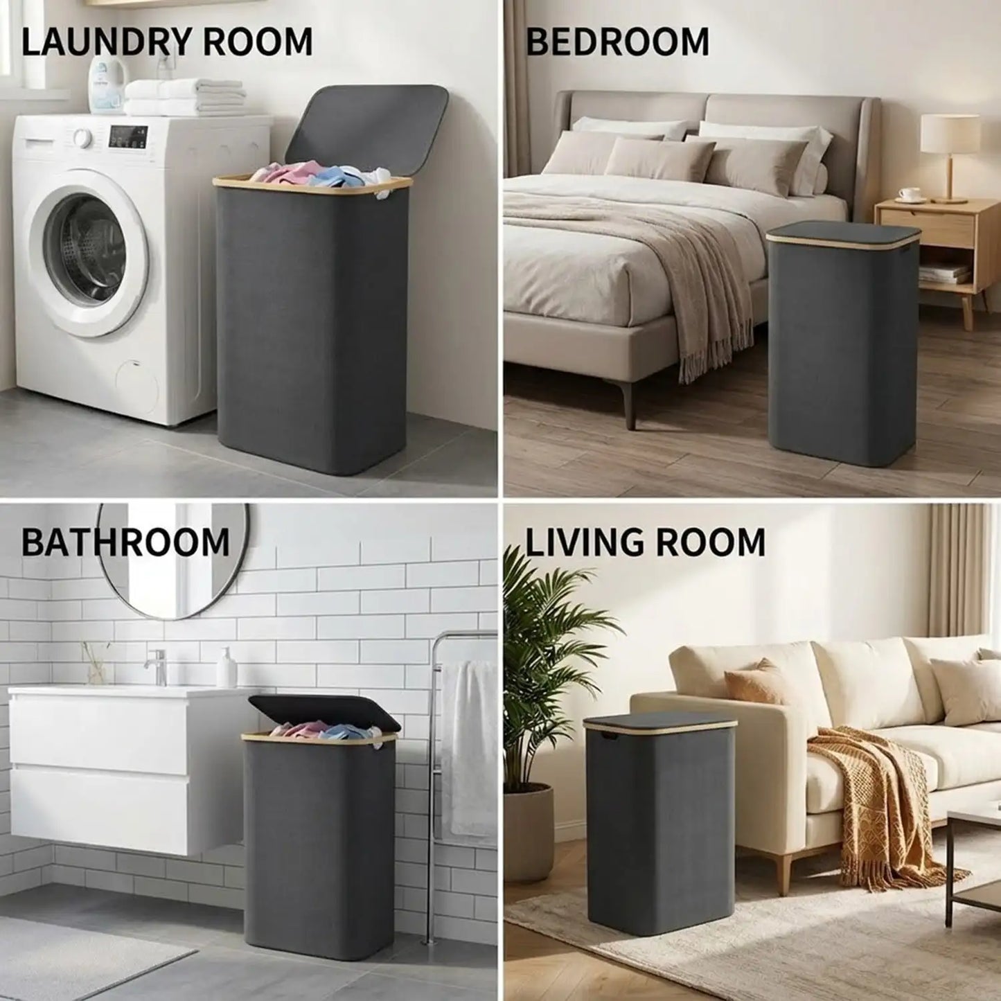 110L Large Capacity Laundry Hamper with Lid & Handles.  Collapsible Oxford Fabric Basket