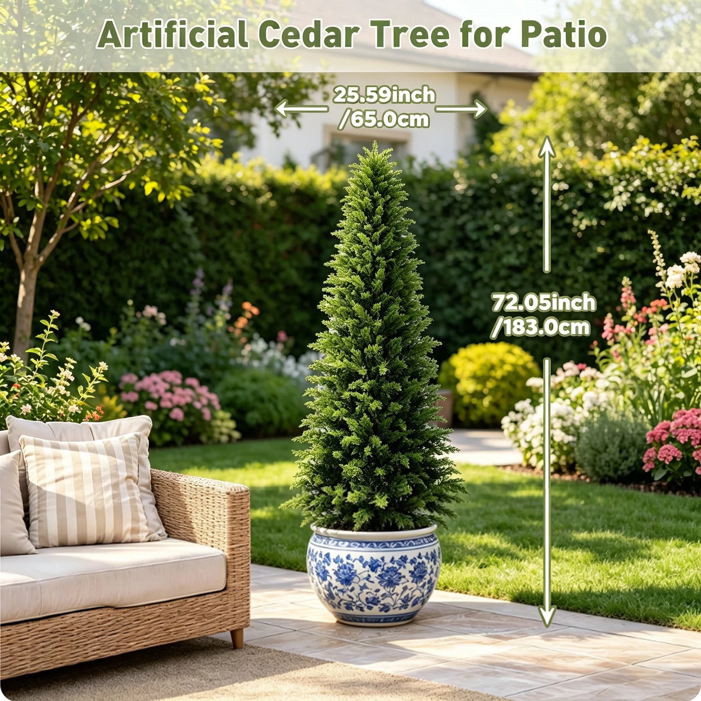 Artificial Cedar Topiary Trees – UV-Resistant Faux Outdoor Porch Trees in Planters for Front Door, Patio & Garden Décor (2–6 FT)