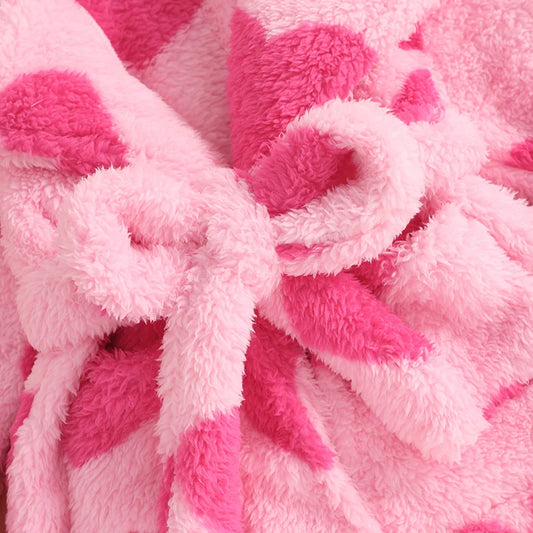 Valentine s Day Toddler Girls Heart Print Fleece Bathrobe with Tie Waist and Long Sleeves - Cozy Kimono Robe for Loungewear and