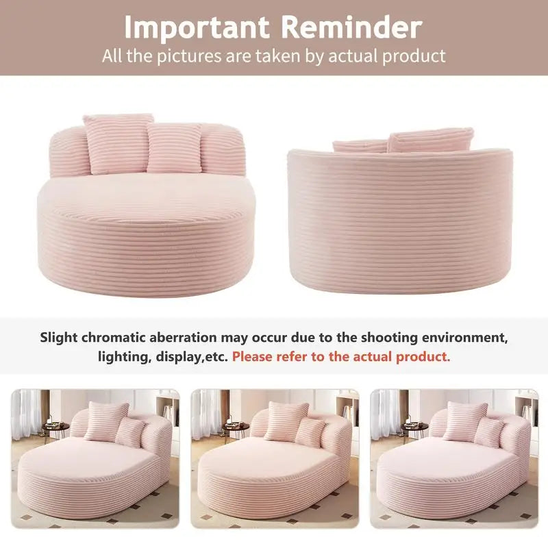 Modern Pink Chaise Lounge Sofa Bed, 51.6" Boneless Couch with 2 Supportive Pillows for Living Room